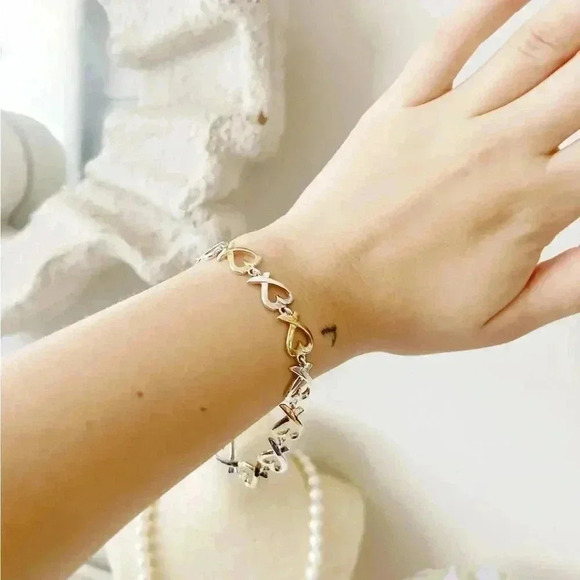 Silver  925 duo tone silver bracelet 8” - Picture 1 of 5